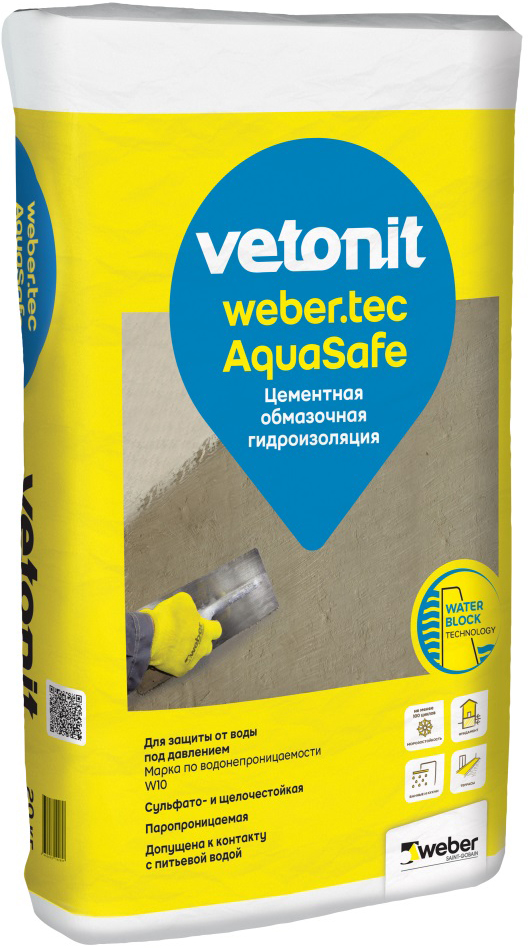 Раствор гидроизоляционный цементный Vetonit weber.tec AquaSafe 20кг в ...