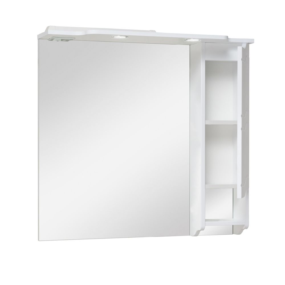 Шкаф-зеркало Стиль 850 мм, с подсветкой, белый Runo в Калининграде